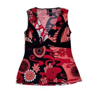 Red floral sleeveless top bohemian Y2K boho chic hippie eclectic 90s